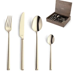 Amefa - Metropole 24-delige Bestekset 6 Personen PVD Hoogglans Champagne - in luxe kist