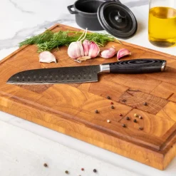 Damast Pakka Wood 6-Delige Messenset + Magnetisch Messenblok Enkelzijdig