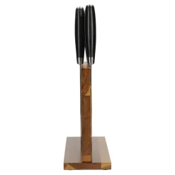 Damast Pakka Wood 6-delige Messenset + Magnetisch Messenblok Dubbelzijdig