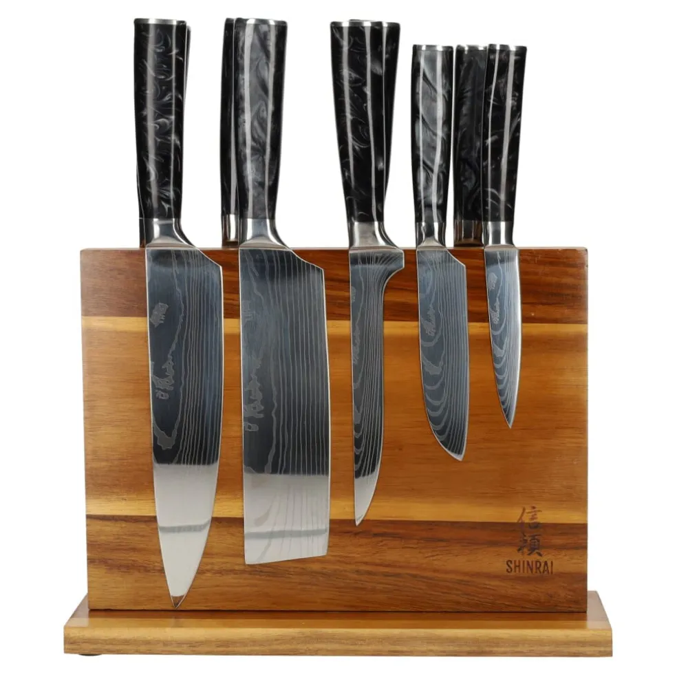 Epoxy Onyx Damascus Print 9-Delige Messenset + Messenblok