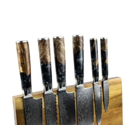 Epoxy Onyx 6-delige Damascus Messenset + Magnetisch Messenblok Enkelzijdig