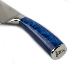 Epoxy Sapphire Damascus Print 6-delige Messenset + Acacia houder dubbelzijdig