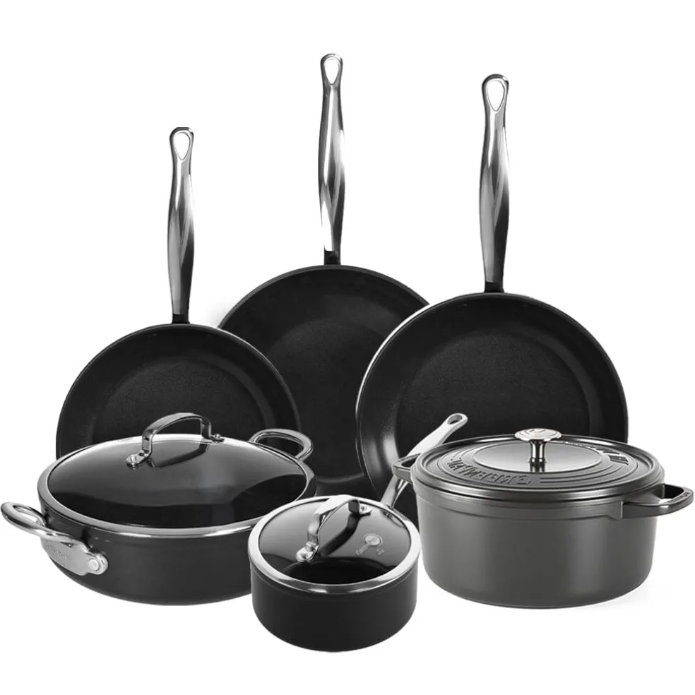 GreenPan - Barcelona Pro XXL 8-delige Pannenset 18/20/28/30/28/28 cm - steelpan met deksel + 2 koekenpannen + stoofpan met deksel + wokpan + braadpan