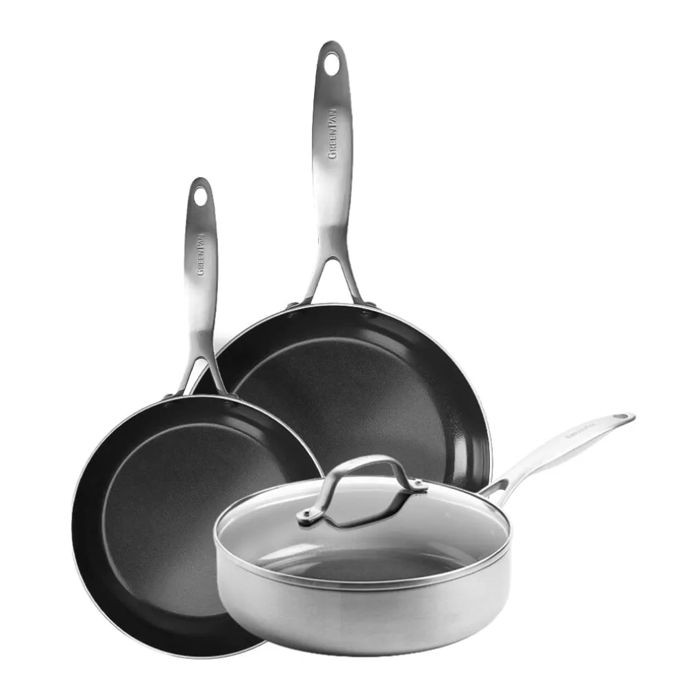 GreenPan - Geneva 4-delige Pannenset 18/24/24 cm - 2 Koekenpannen + Stoofpan met deksel