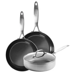 GreenPan - Geneva 4-delige Pannenset 24/24/28 cm - koekenpan + stoofpan met deksel + wokpan