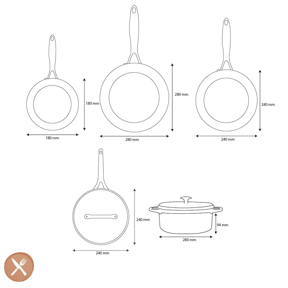 GreenPan - Geneva XL 6-delige Pannenset 18/24/24/28/28 cm - 2 koekenpannen + stoofpan met deksel + wokpan + braadpan