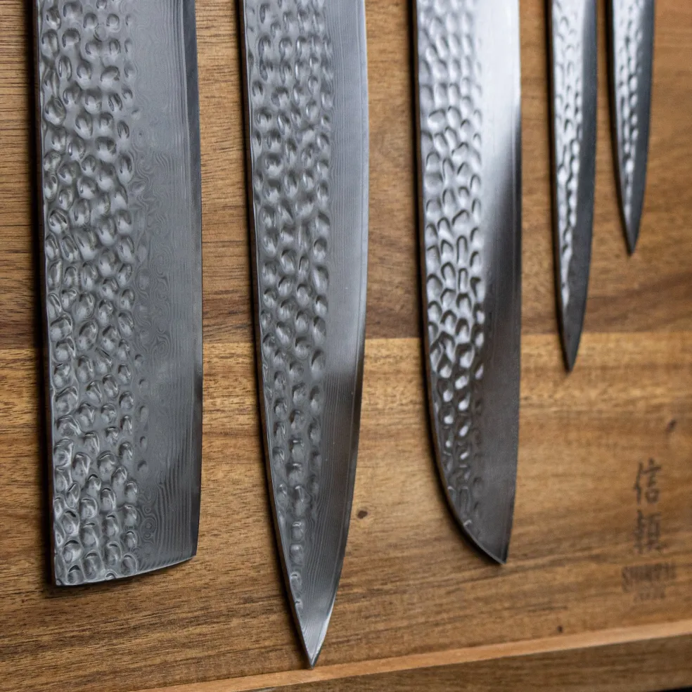 Hammered Damast BR 5-Delige Messenset + Magnetisch Messenblok Enkelzijdig