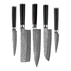Hammered Damast BR 5-Delige Messenset + Magnetisch Messenblok Enkelzijdig