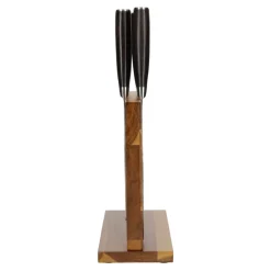 Hammered RVS 6-delige Messenset + Acacia houder dubbelzijdig