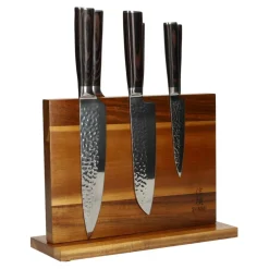 Hammered RVS 6-delige Messenset + Acacia houder dubbelzijdig