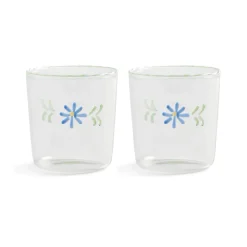 &Klevering - Glas flora blauw set van 2