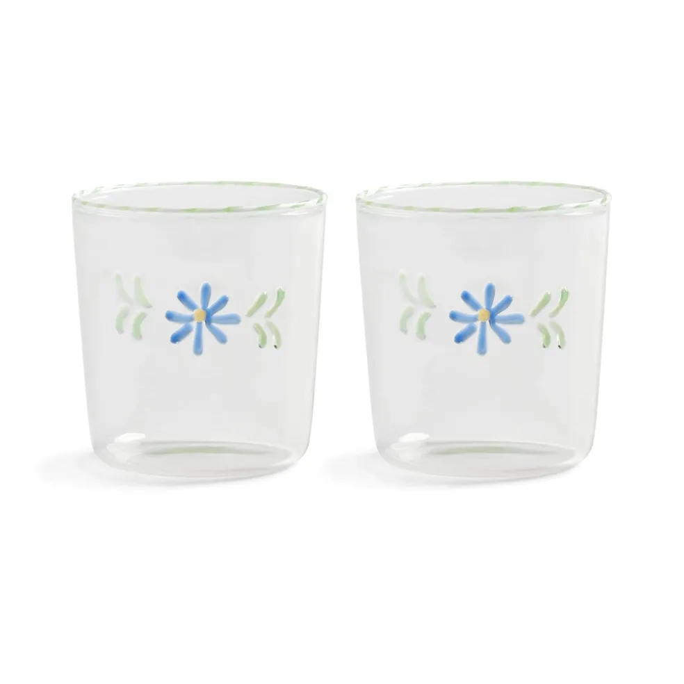 &Klevering - Glas flora blauw set van 2