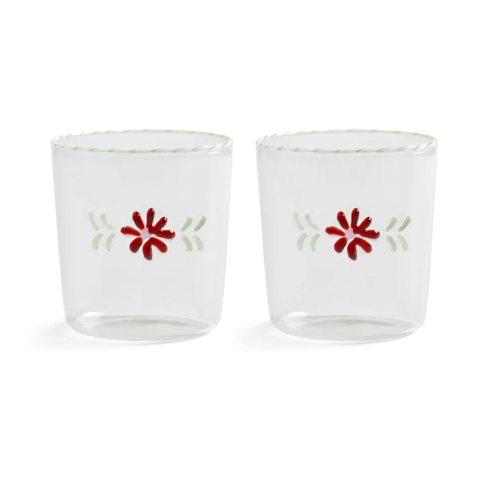 &Klevering - Glas flora rood set van 2