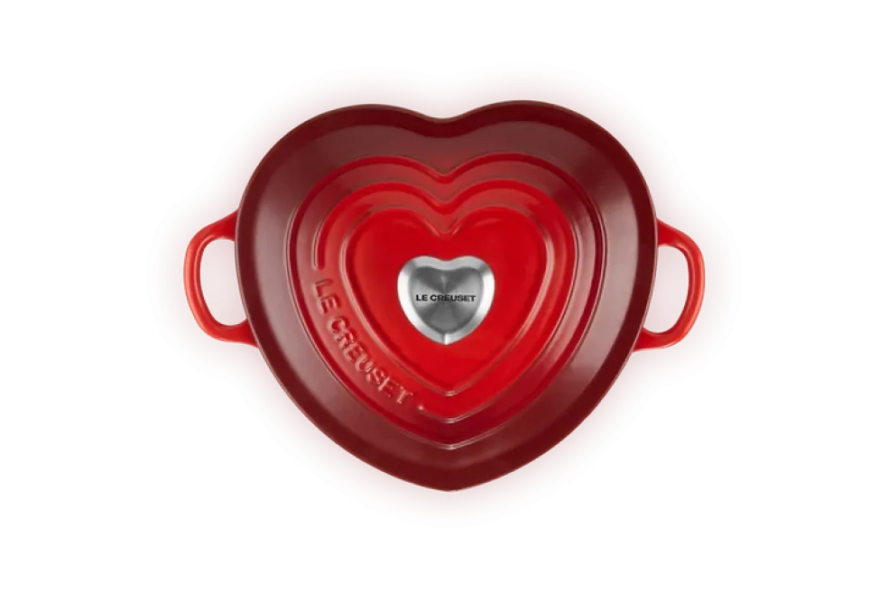Le Creuset - Braadpan "Hart" in Geëmailleerd Gietijzer met RVS Hartjesknop