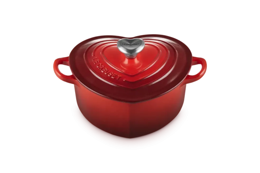 Le Creuset - Braadpan "Hart" in Geëmailleerd Gietijzer met RVS Hartjesknop