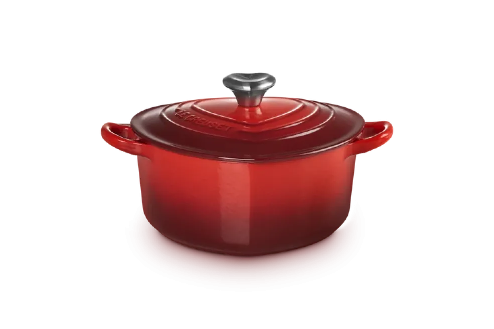Le Creuset - Braadpan "Hart" in Geëmailleerd Gietijzer met RVS Hartjesknop