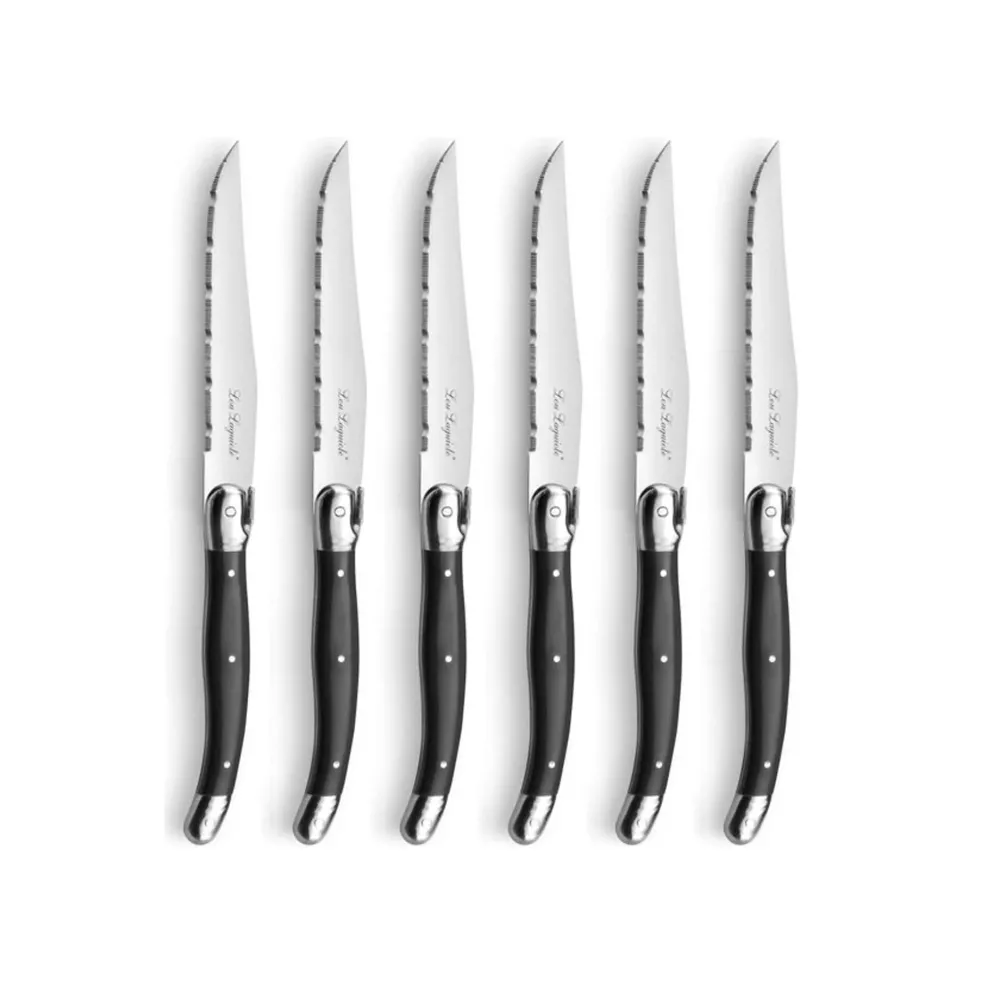 Lou Laguiole - Tradition 6 Steakmessen + Messenblok - Antraciet