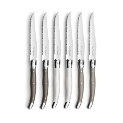 Lou Laguiole - Tradition 6 Steakmessen + Messenblok - Peper/Parel/Taupe