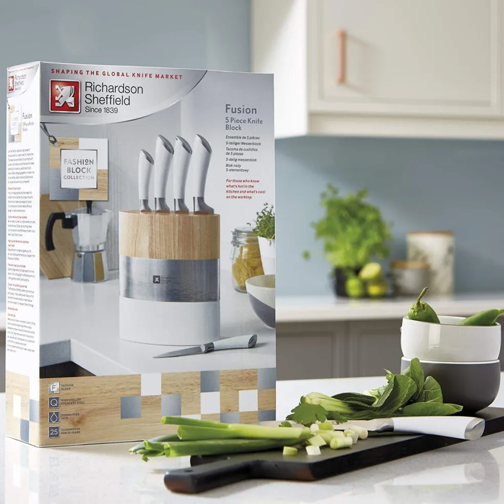 Richardson Sheffield - Fusion 5-Delige Messenset met Blok - Wit en Hout