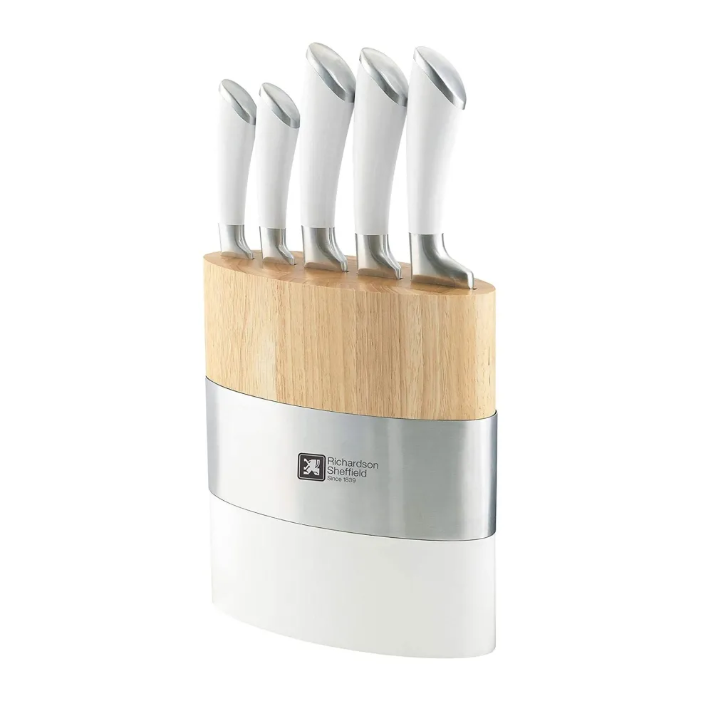 Richardson Sheffield - Fusion 5-Delige Messenset met Blok - Wit en Hout