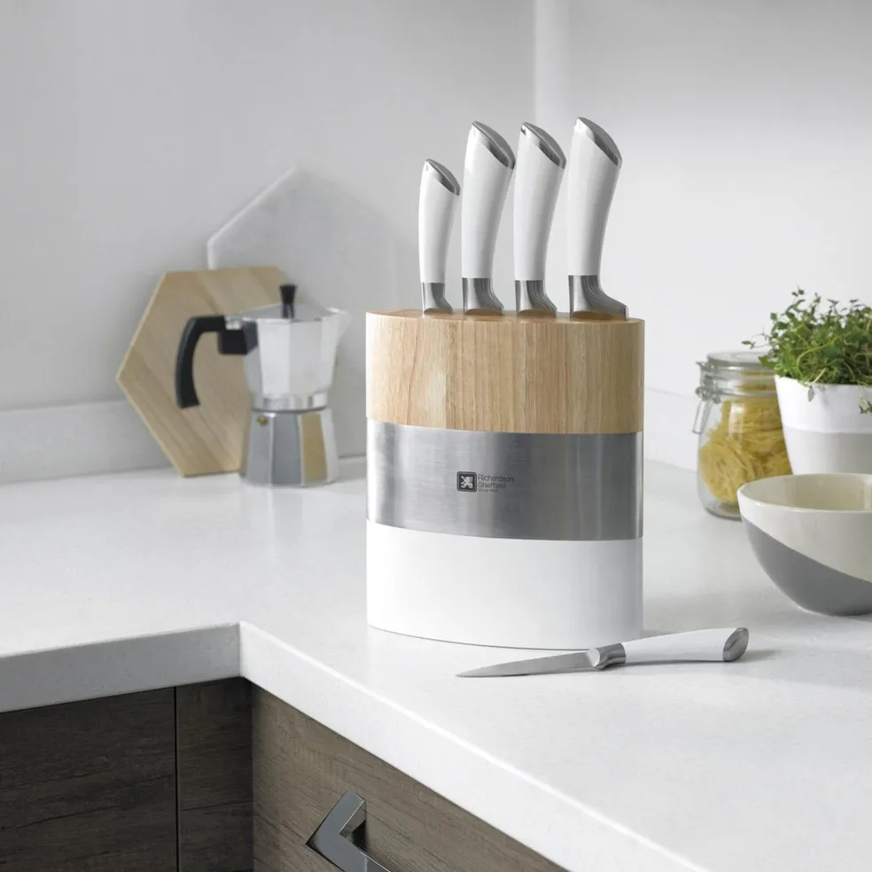 Richardson Sheffield - Fusion 5-Delige Messenset met Blok - Wit en Hout