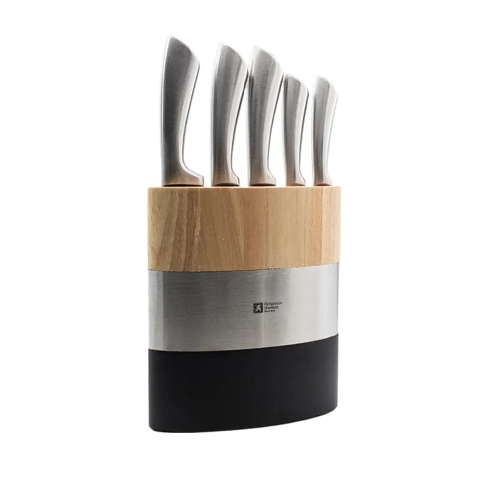 Richardson Sheffield - Fusion 5-delige Messenset met Messenblok - Naturel Hout & Zwart
