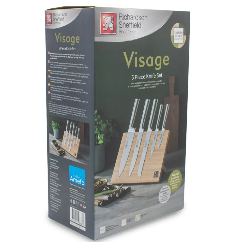 Richardson Sheffield - Visage 5-Delige Messenset met Magnetische Messenhouder - Bamboe