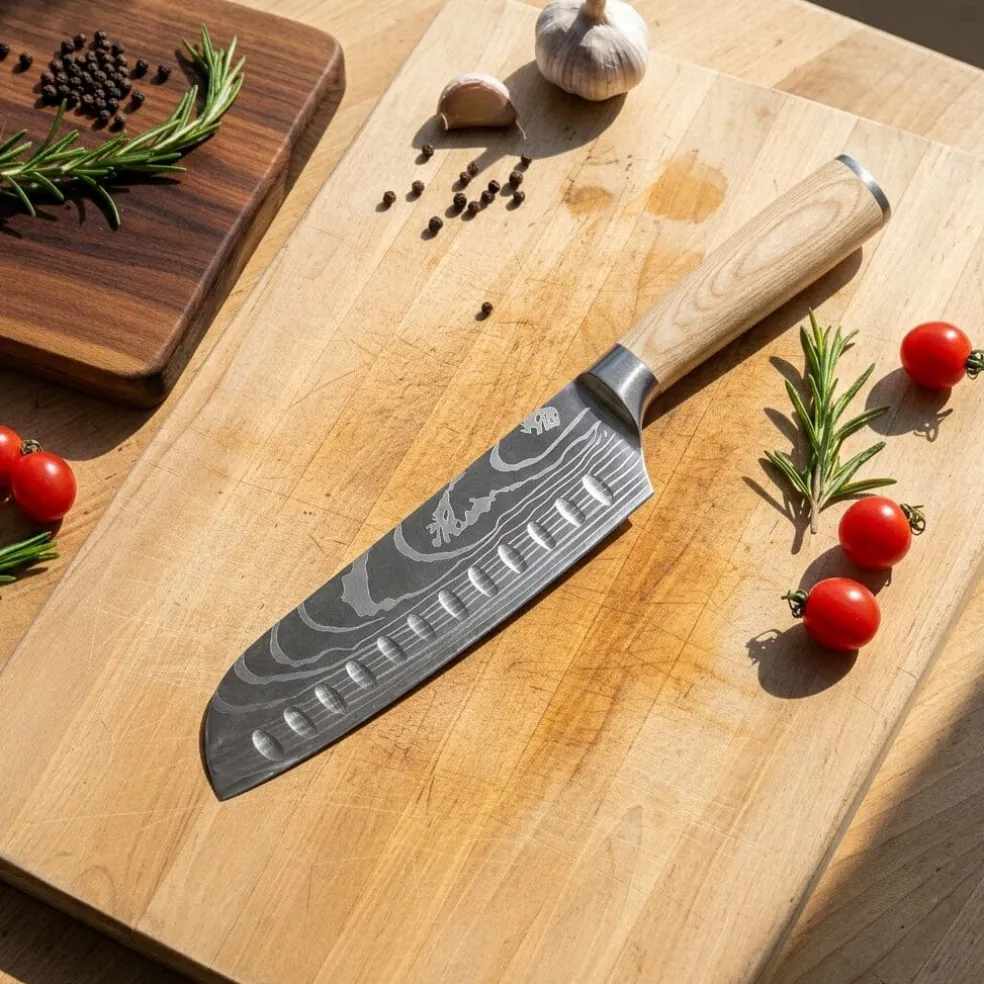 Shinrai Knives - Akari Damascus Print 6-delige Messenset + Magnetisch Messenblok Dubbelzijdig