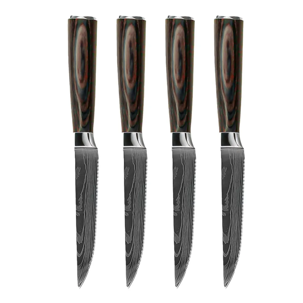 Shinrai Knives - Damascus Print 4 Steakmessen 12 cm