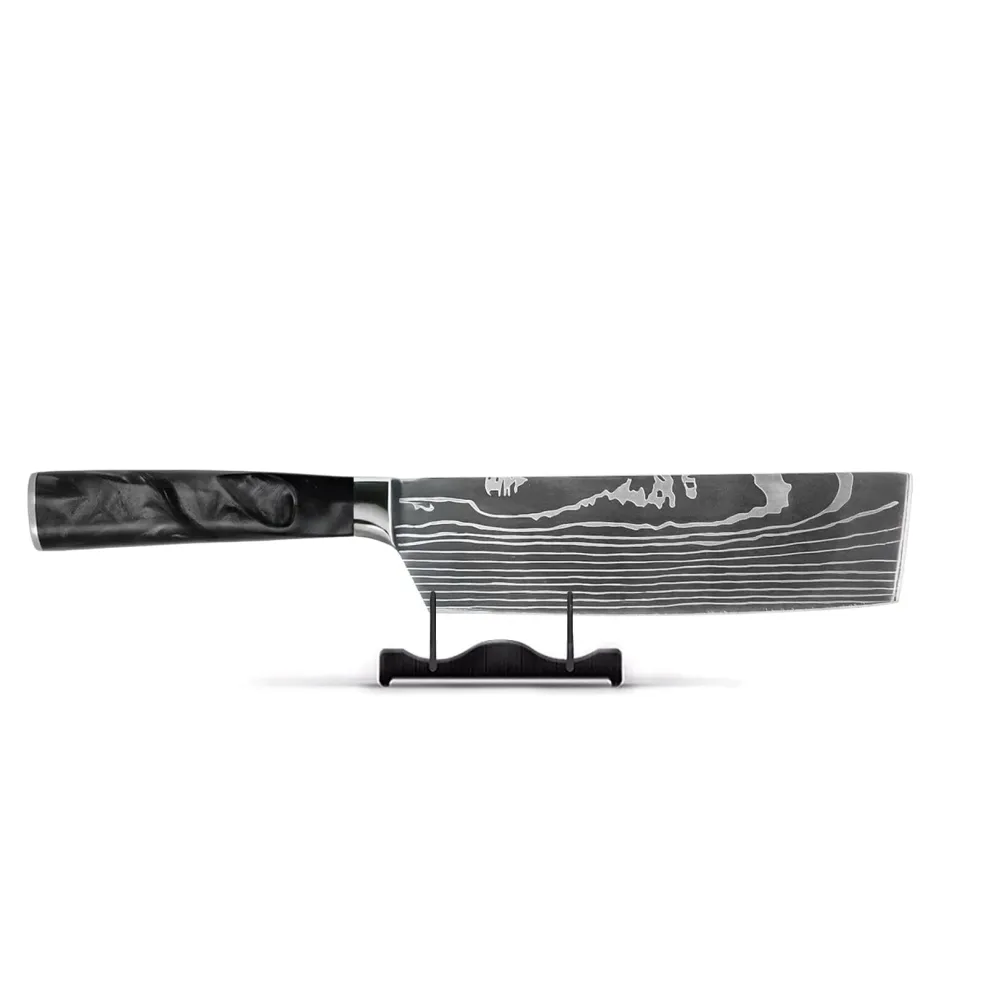Shinrai Knives - Damascus Print Onyx Epoxy Nakiri mes 18 cm