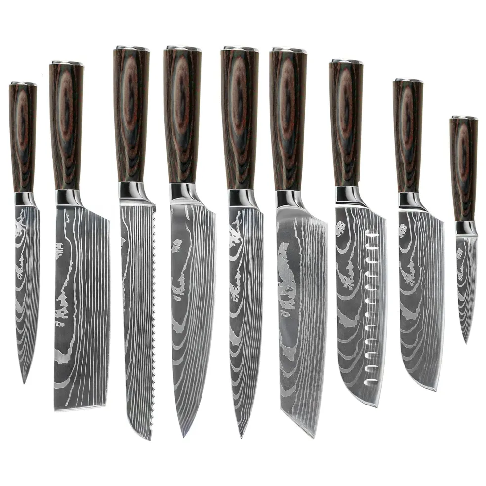 Shinrai Knives - Damascus Print 9-delige Messenset