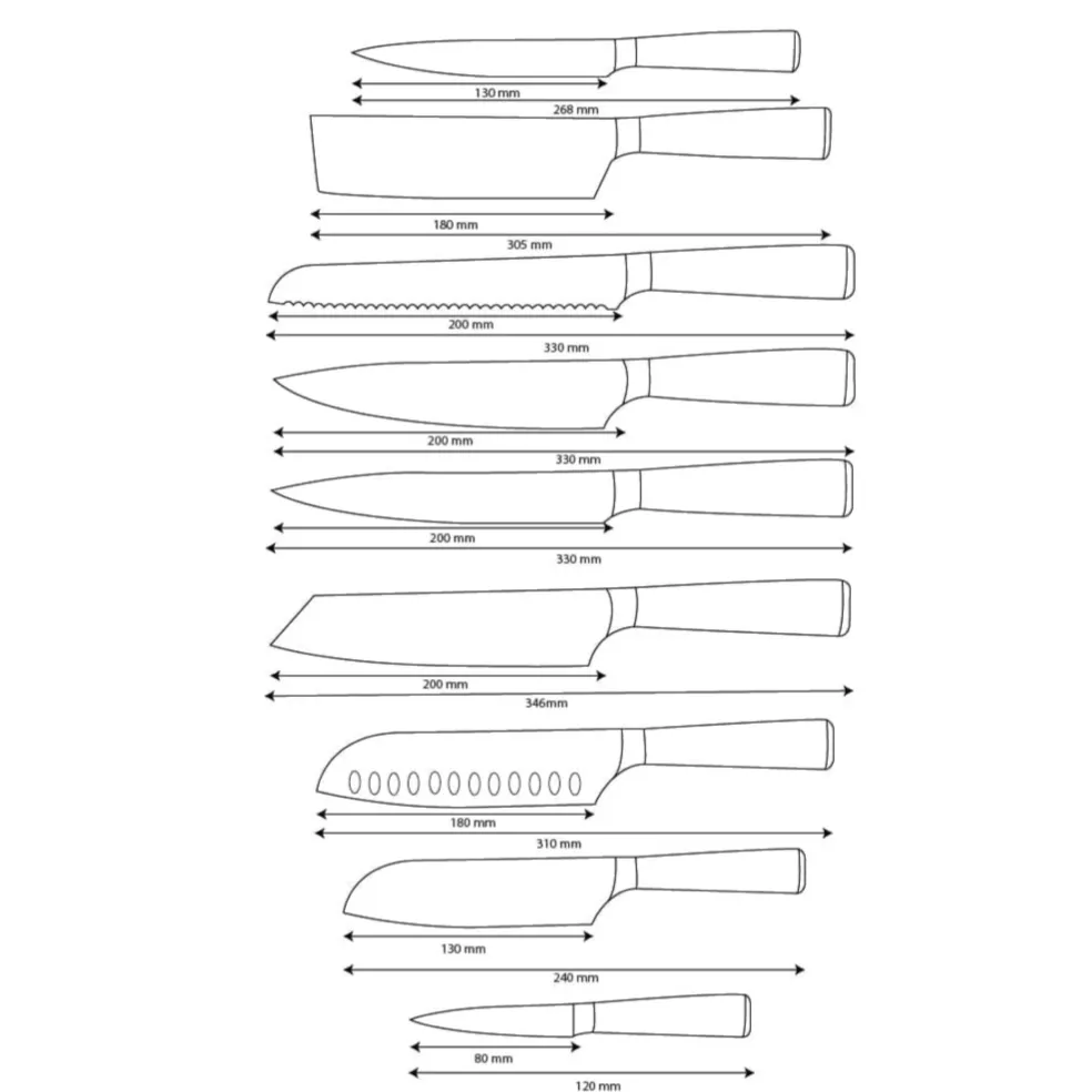 Shinrai Knives - Damascus Print 9-delige Messenset
