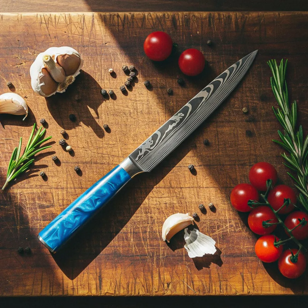 Shinrai Knives - Damascus Print Epoxy Sapphire - 6-delige Messenset