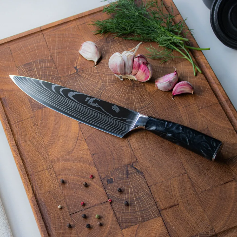 Shinrai Knives - Damascus Print Onyx Epoxy 9-delige Messenset