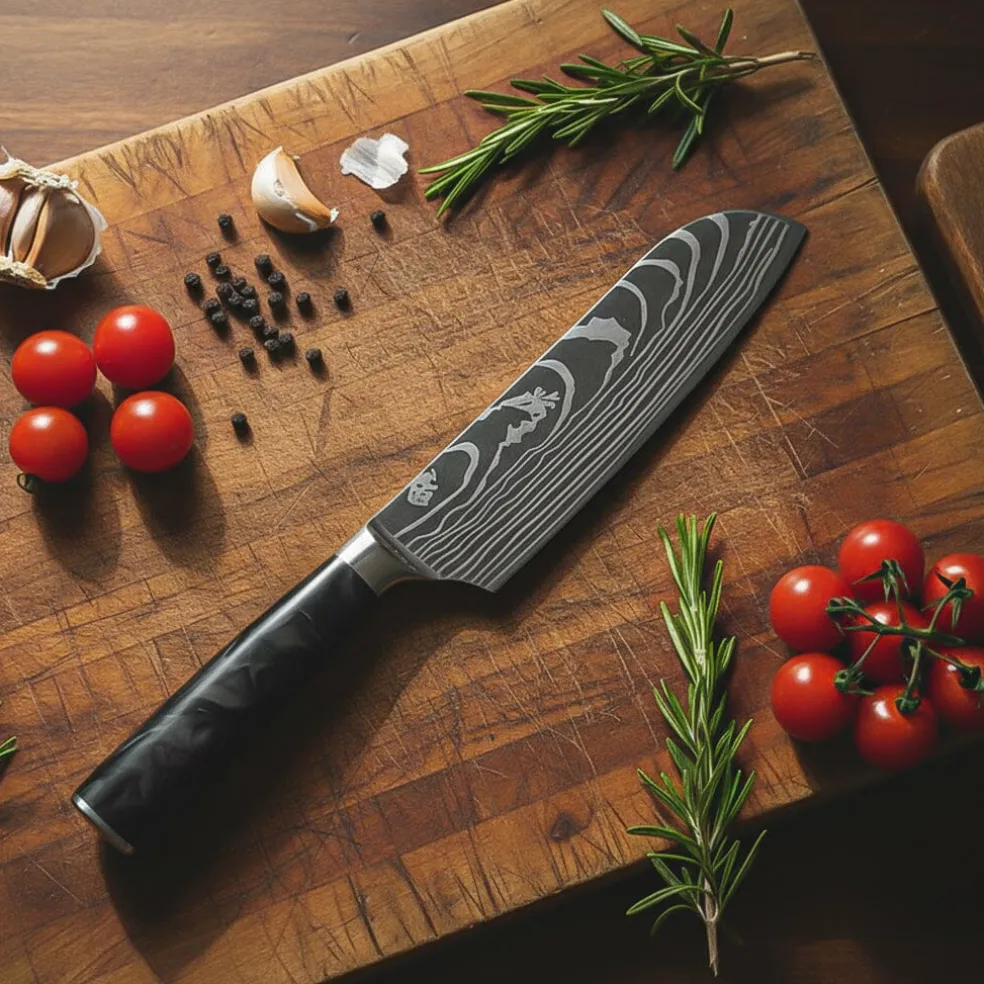 Shinrai Knives - Damascus Print Onyx Epoxy 9-delige Messenset