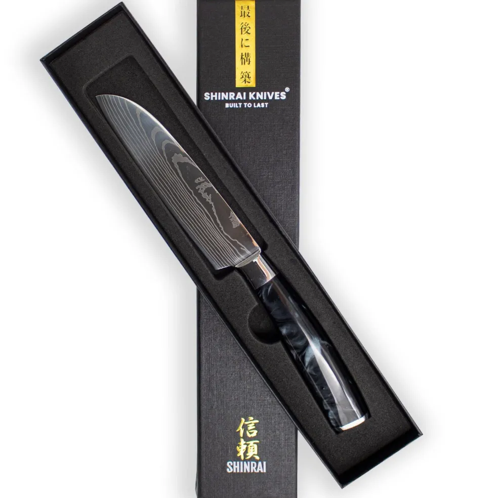 Shinrai Knives - Damascus Print Onyx Santoku mes 13 cm