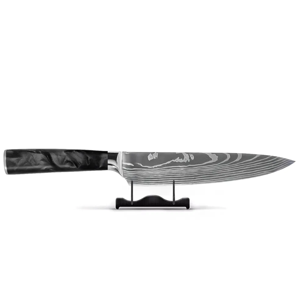 Shinrai Knives - Damascus Print Epoxy Onyx Koksmes 20 cm