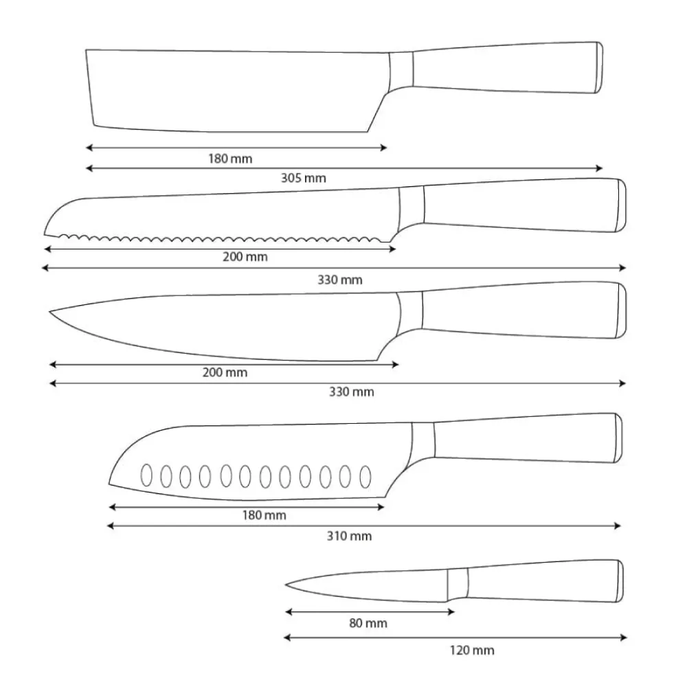 Shinrai Knives - Damascus Print 5-delige Messenset - Koksmes + Broodmes + Nakiri + Santoku + Schilmes