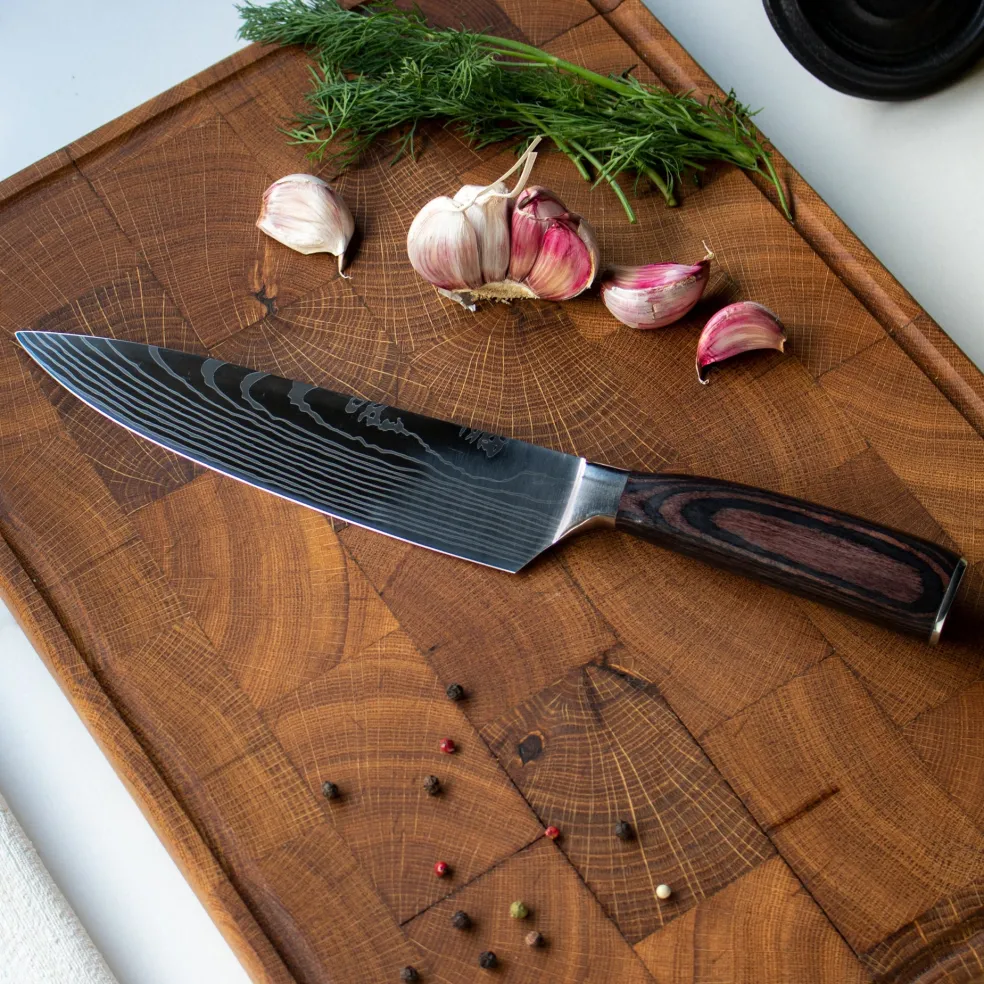 Shinrai Knives - Damascus Print 5-delige Messenset - Koksmes + Broodmes + Nakiri + Santoku + Schilmes