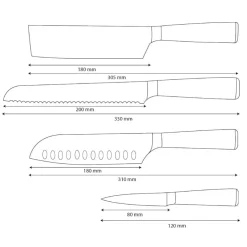 Shinrai Knives - Damascus Print 4-delige Messenset - Santoku + Broodmes + Nakiri + Schilmes