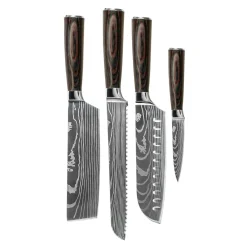 Shinrai Knives - Damascus Print 4-delige Messenset - Santoku + Broodmes + Nakiri + Schilmes