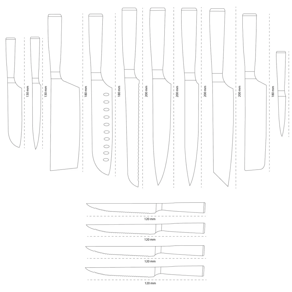 Shinrai Knives - Damascus Print 14-delige Messenset - Master collection XXL set