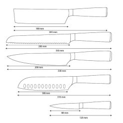Shinrai Knives - Damascus Print Epoxy Sapphire 5-delige Messenset - Koksmes + Broodmes + Nakiri + Santoku + Schilmes