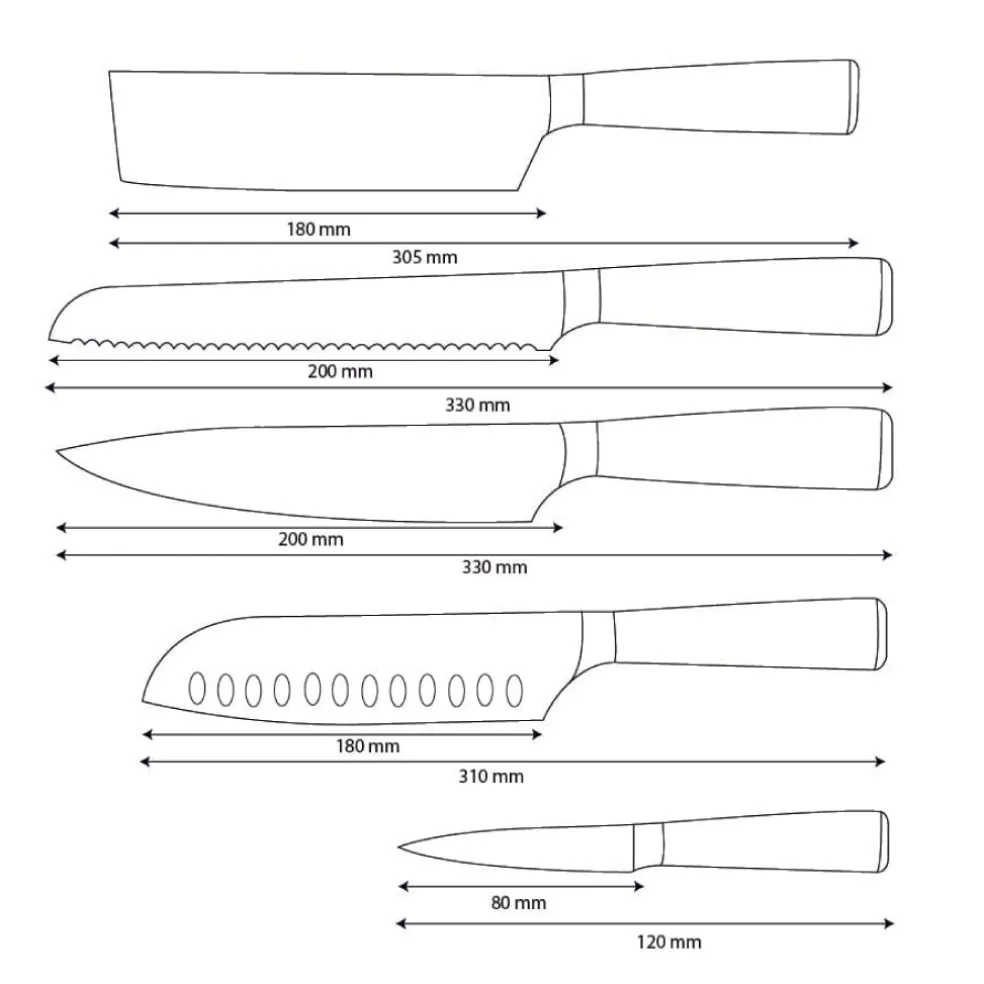Shinrai Knives - Damascus Print Epoxy Sapphire 5-delige Messenset - Koksmes + Broodmes + Nakiri + Santoku + Schilmes