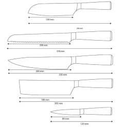 Shinrai Knives - Damascus Print 5-delige Messenset - Koksmes + Broodmes + Nakiri + Kleine Santoku + Schilmes