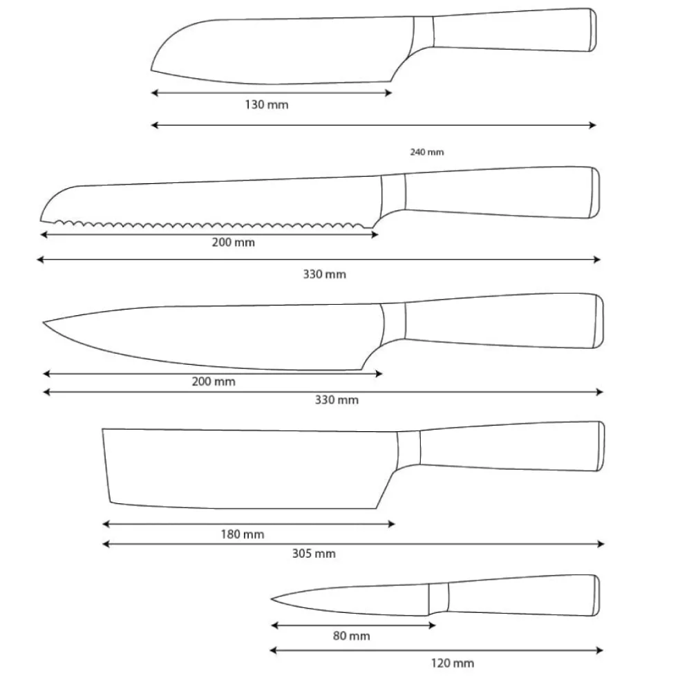 Shinrai Knives - Damascus Print 5-delige Messenset - Koksmes + Broodmes + Nakiri + Kleine Santoku + Schilmes