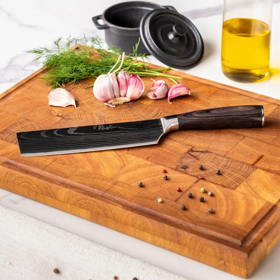 Shinrai Knives - Damascus Print 5-delige Messenset - Koksmes + Broodmes + Nakiri + Kleine Santoku + Schilmes