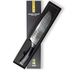 Shinrai Knives - Damascus Print Onyx Epoxy Santoku mes 18cm