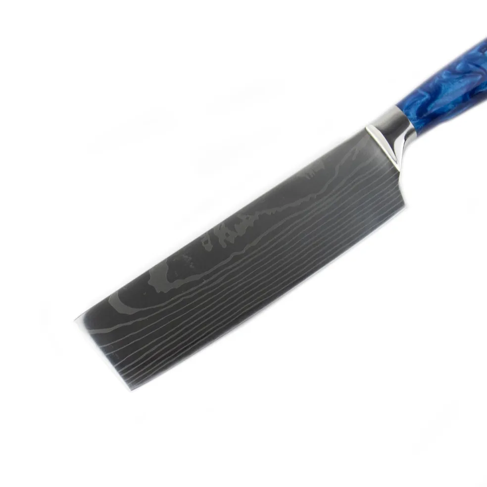Shinrai Knives - Damascus Print Epoxy Sapphire Nakiri mes 18 cm