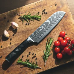 Shinrai Knives - Damascus Print Epoxy Onyx 5-delige Messenset - Koksmes + Broodmes + Nakiri + Santoku + Schilmes